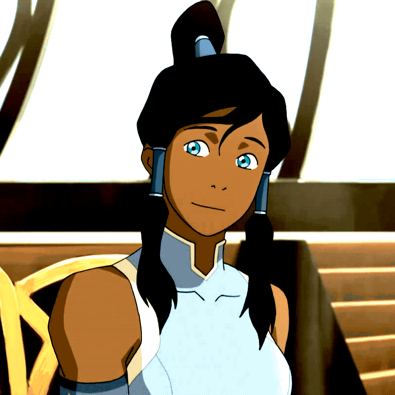 A gif of korra smiling. She is looking to the right.